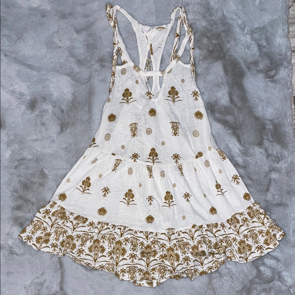 💖 Free People Tank Top Ivory White Beige Gold Backless Boho Small